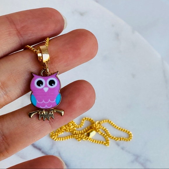 Cute Owl Pendant in Gold Chain Necklace - Picture 2 of 3